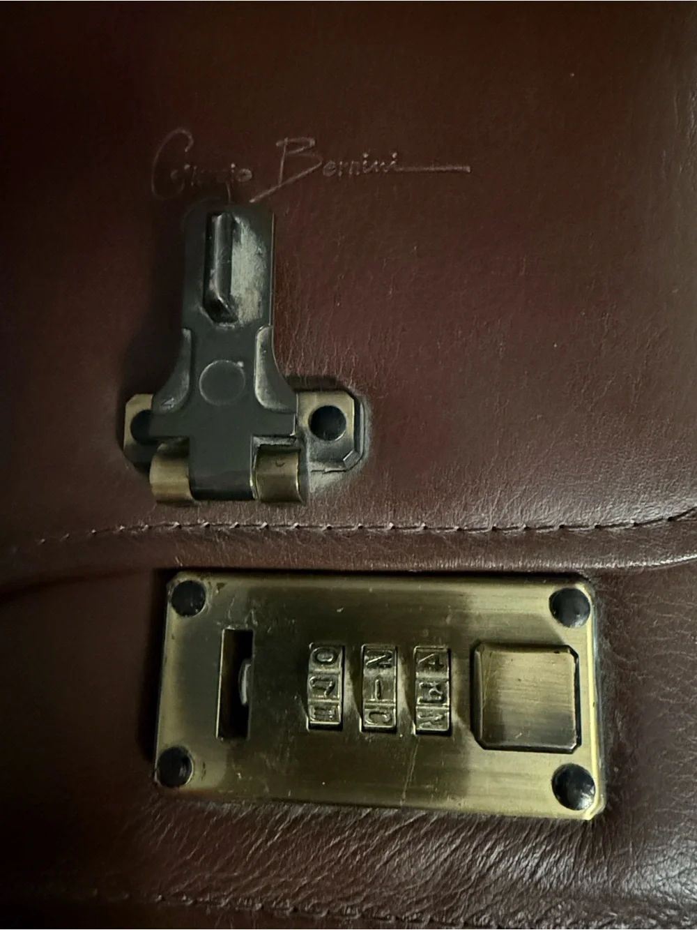 Giorgio Brutini Dark Brown Leather Briefcase with Brass-Tone Locks